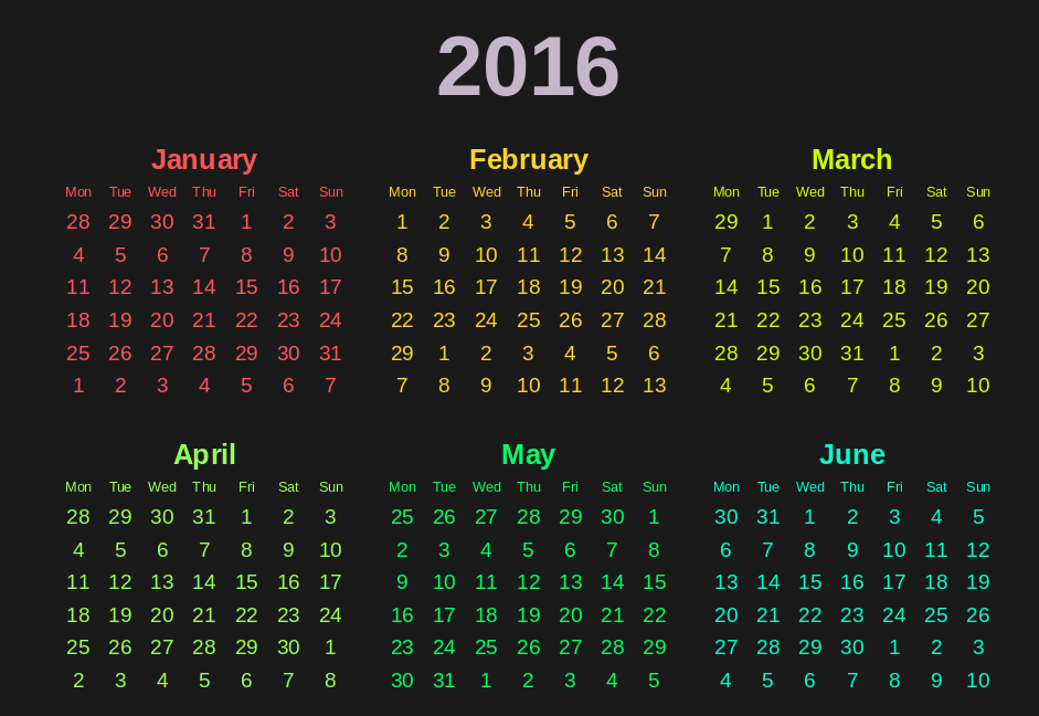 What are some of the most popular holidays in a calendar year?