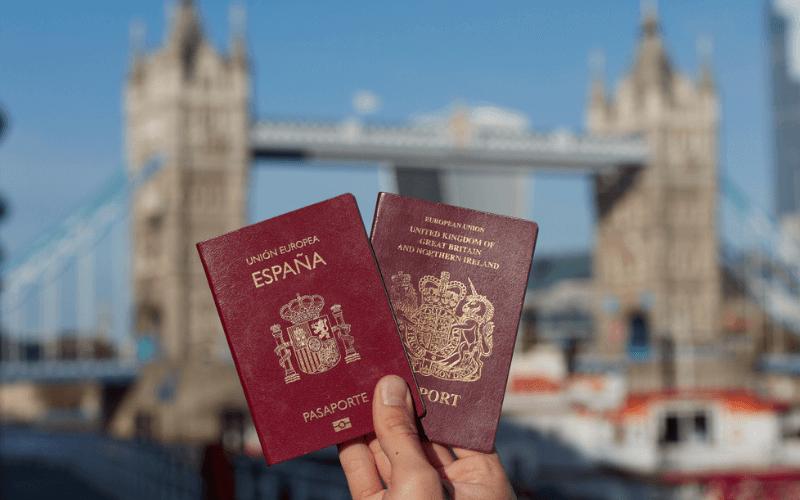 Spanish and British passport 